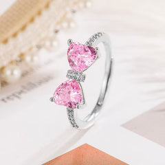 Dainty Crystal Bow Open Ring – Adjustable Silver Ring
