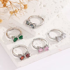 Dainty Crystal Bow Open Ring – Adjustable Silver Ring