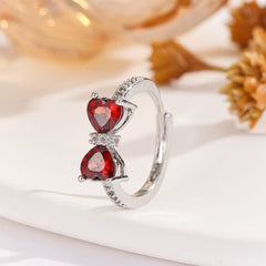 Dainty Crystal Bow Open Ring – Adjustable Silver Ring