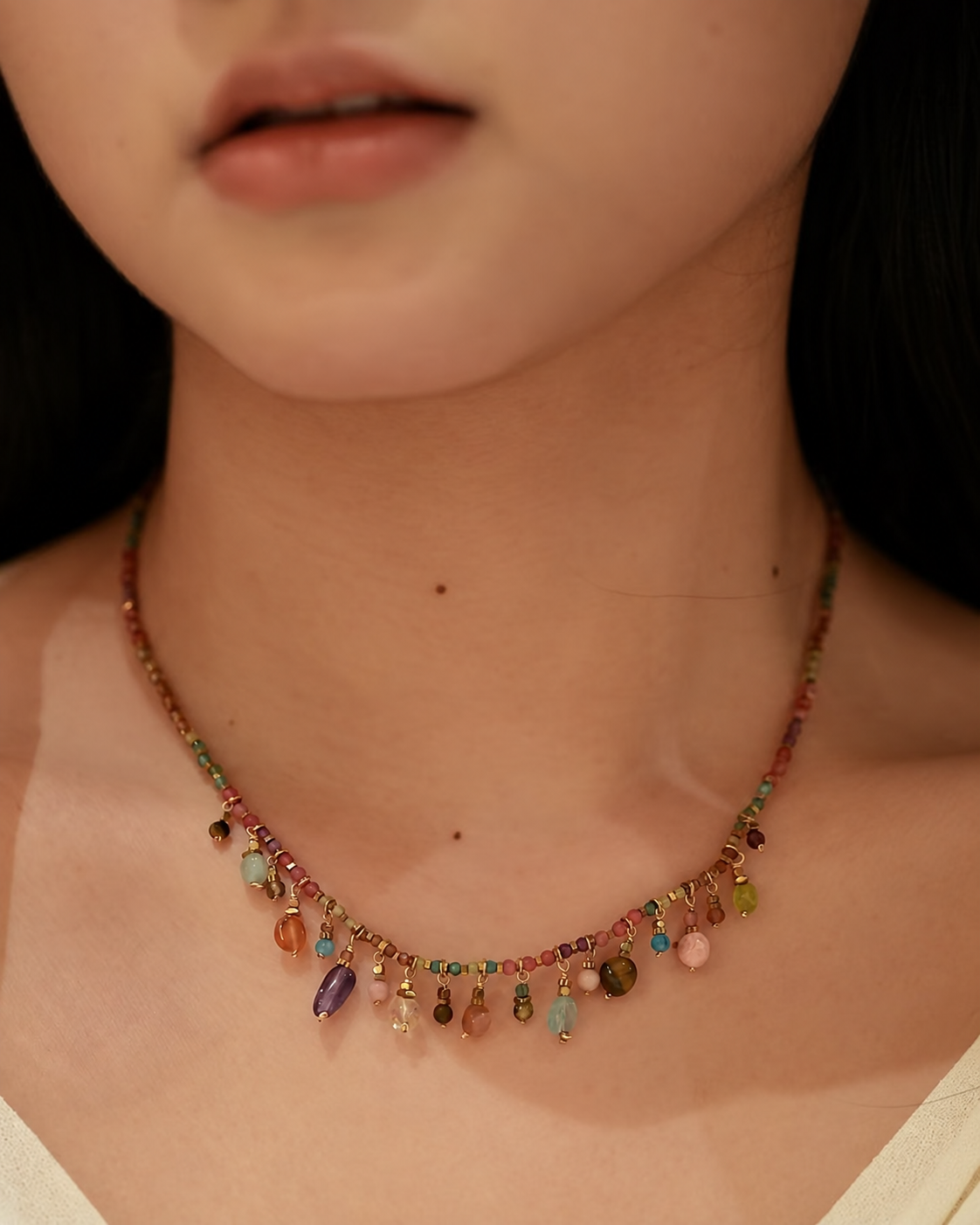 Boho Multicolor Gemstone Necklace & Bracelet Set