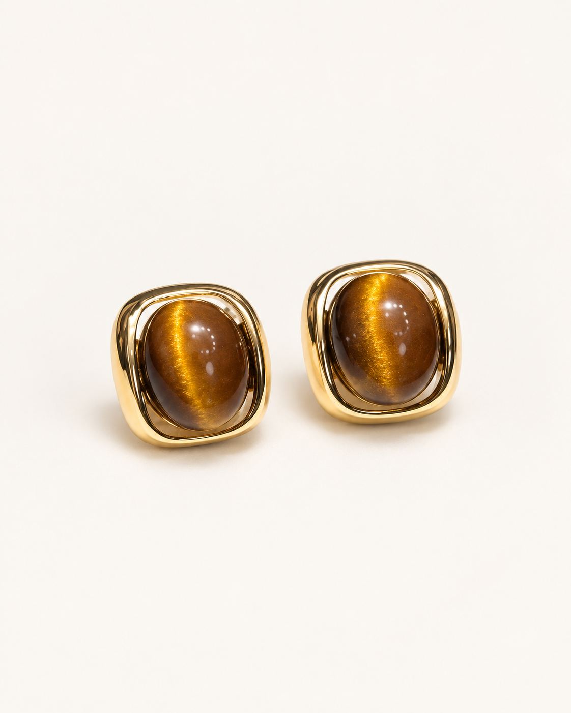 Amber Glow Cat-Eye Stud Earrings