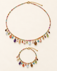 Boho Multicolor Gemstone Necklace & Bracelet Set